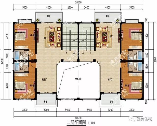 大廳共用的雙拼3層戶型別墅設(shè)計圖，兄弟倆一起住豪宅