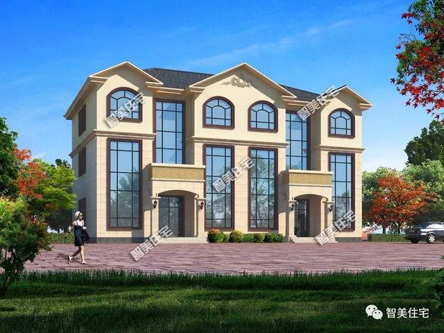 大廳共用的雙拼3層戶型別墅設(shè)計圖，兄弟倆一起住豪宅