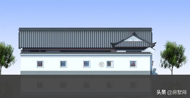 一層精品帶庭院中式別墅戶型圖及外觀圖，前后都有庭院