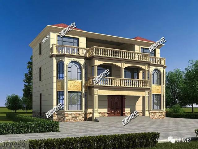 4層歐式雙拼別墅戶型方案圖，一層共同堂房