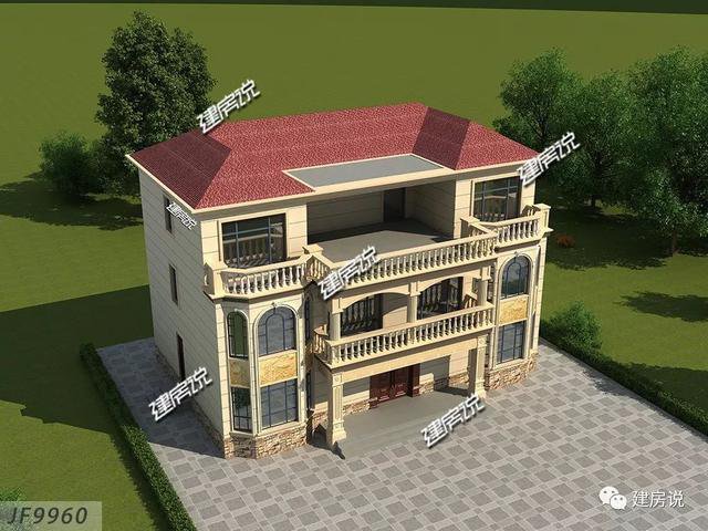 4層歐式雙拼別墅戶型方案圖，一層共同堂房