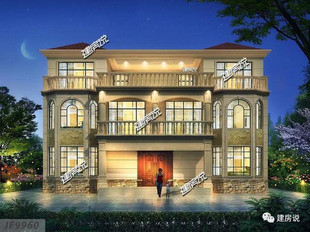 4層歐式雙拼別墅戶型方案圖，一層共同堂房