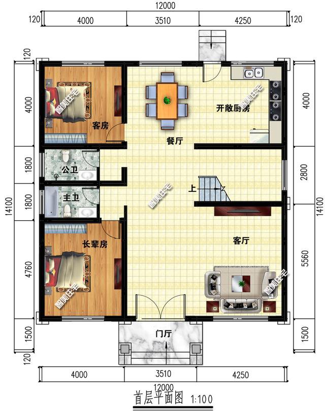 2棟復式歐式自建房方案戶型圖，開間12米左右