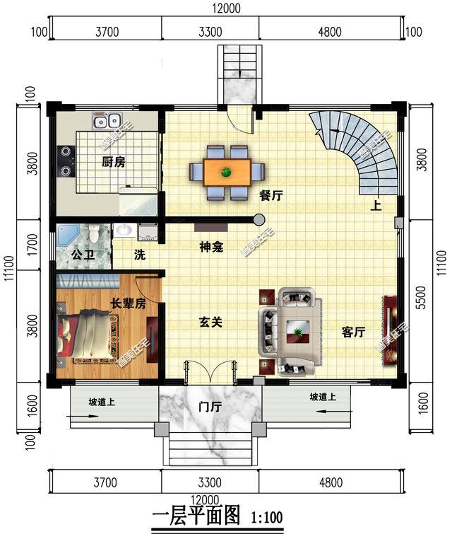 2棟復式歐式自建房方案戶型圖，開間12米左右