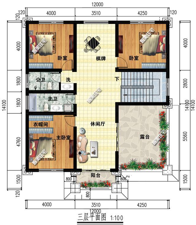 2棟復式歐式自建房方案戶型圖，開間12米左右