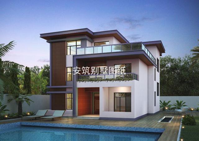 一套實用顏值又高的平屋頂三層現(xiàn)代風別墅戶型圖，喜歡這種風格