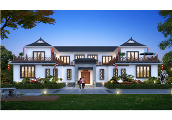 農村兄弟雙拼四合院別墅設計圖紙，自建兩層新中式四合院