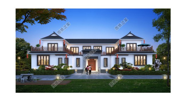 農村自建兩層新中式四合院型樓房設計圖