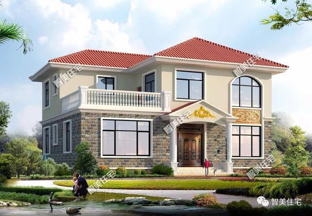 2層簡歐小洋樓設計圖，1種外觀2種戶型方案選擇