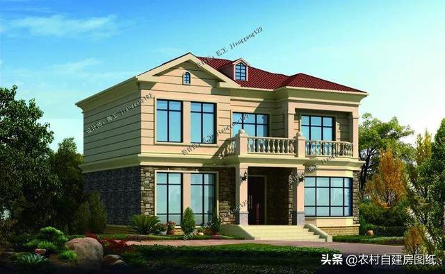 12×10.5m時(shí)尚二層農(nóng)村自建房設(shè)計(jì)圖紙，5室3廳4衛(wèi)