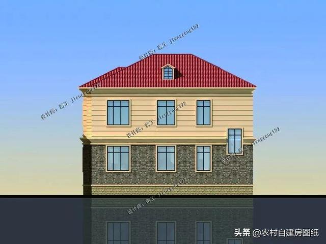 12×10.5m時(shí)尚二層農(nóng)村自建房設(shè)計(jì)圖紙，5室3廳4衛(wèi)