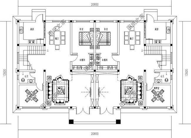 250平方米農村豪華歐式三層兄弟雙拼別墅設計圖