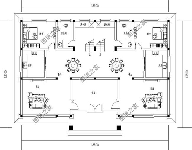 230平方米新農村雙拼別墅戶型圖全套設計方案，13x18米