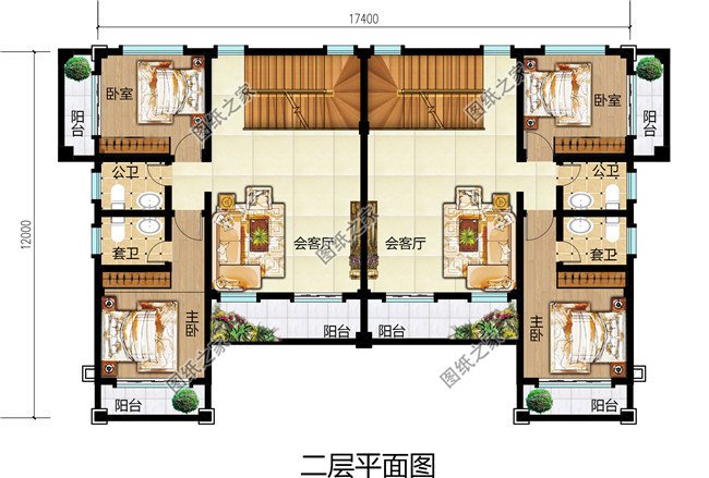 雙拼農村小別墅設計圖，適合有兩個兄弟的家庭自建