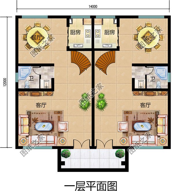 雙拼農村小別墅設計圖，適合有兩個兄弟的家庭自建