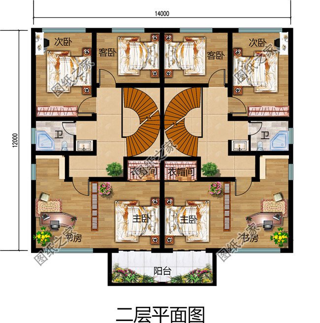 雙拼農村小別墅設計圖，適合有兩個兄弟的家庭自建