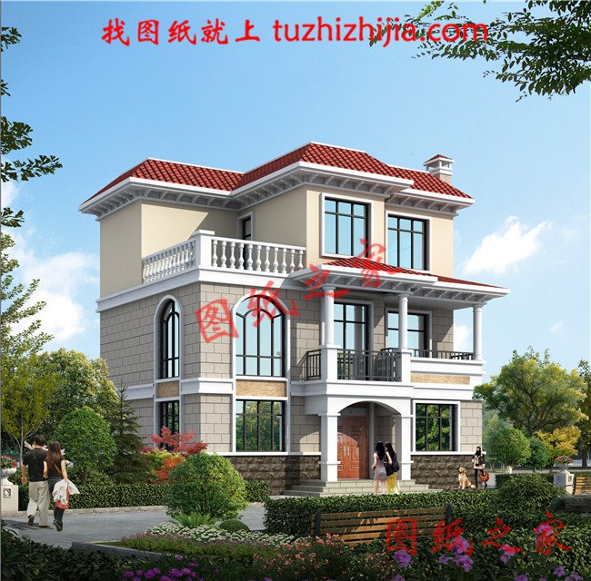 8X10米農村別墅設計，弧形采光窗、5臥室