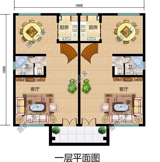 幾套農(nóng)村兄弟倆雙拼樓房設計圖，二層、三層都有