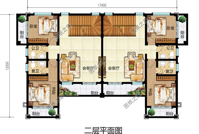 幾套農(nóng)村兄弟倆雙拼樓房設計圖，二層、三層都有