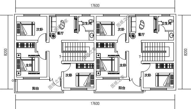 幾套農(nóng)村兄弟倆雙拼樓房設計圖，二層、三層都有