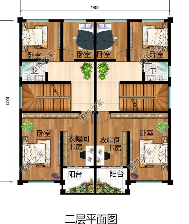 幾套農(nóng)村兄弟倆雙拼樓房設計圖，二層、三層都有