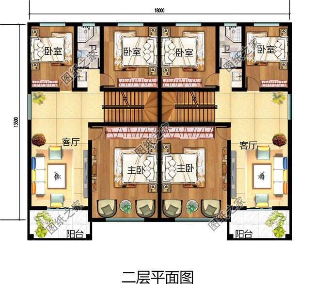 幾套農(nóng)村兄弟倆雙拼樓房設計圖，二層、三層都有