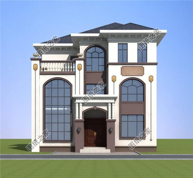 125平方米農(nóng)村三層別墅建筑圖紙帶效果圖,12x11米