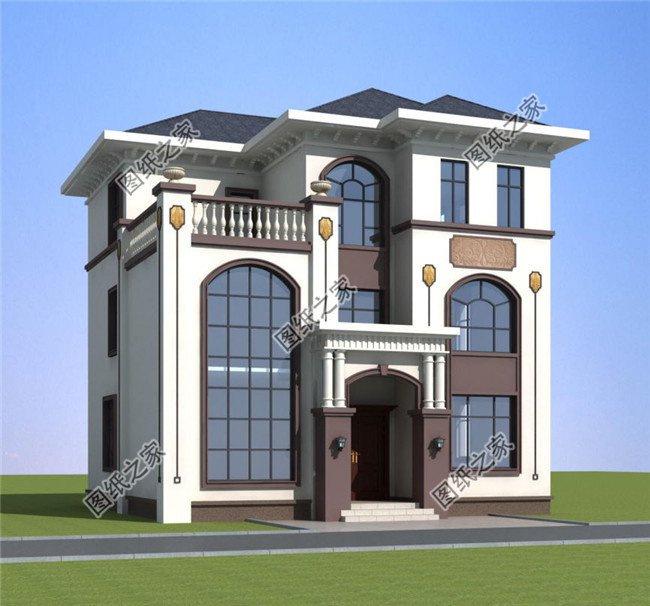 125平方米農(nóng)村三層別墅建筑圖紙帶效果圖,12x11米