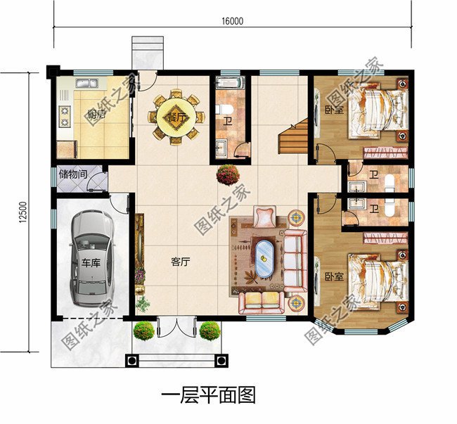 3款四間二層農村房屋設計圖，附彩色平面戶型圖