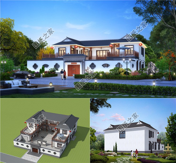 高端農村帶車庫四合院別墅設計圖