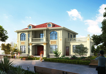 大開間二層挑空歐式別墅設(shè)計圖及全套施工圖，帶獨立廚房設(shè)計。