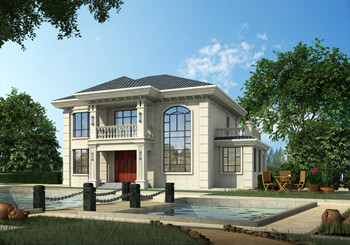 旋轉樓梯挑空獨棟二層簡歐小別墅設計圖,大氣時尚