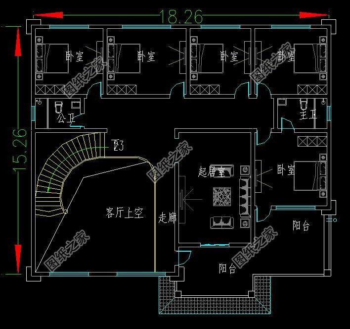 二層新中式別墅二層戶型圖