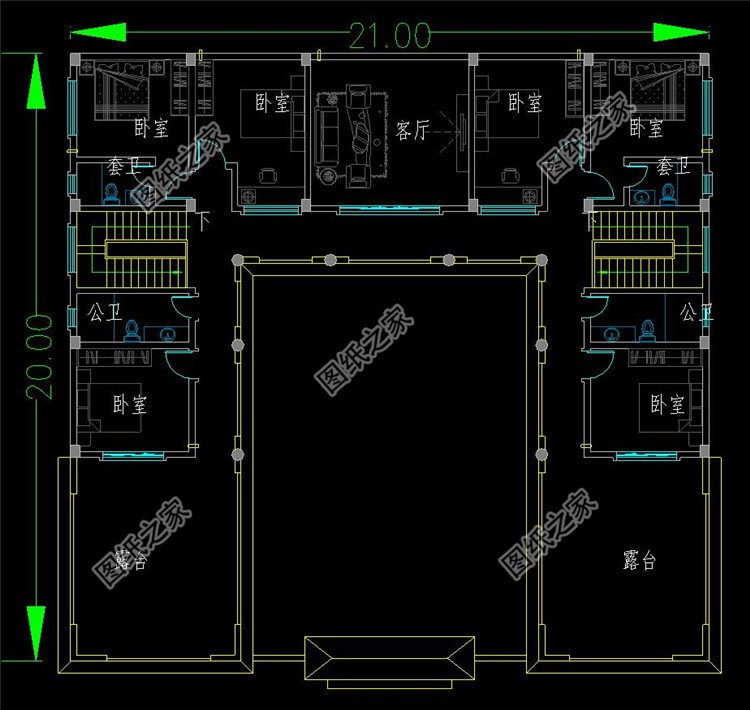新農村中式二層四合院二層戶型圖
