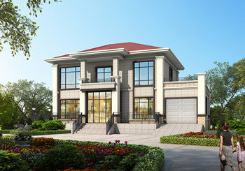 新農(nóng)村帶車庫的二層小別墅設(shè)計方案圖，造價29萬，帶鍋爐房