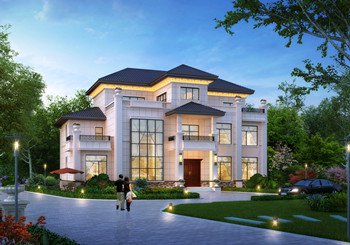 豪華三層歐式風格別墅圖紙設計,挑空客廳大面寬大戶型