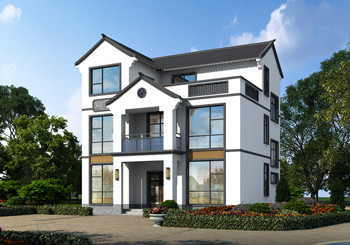 偏徽派風格民居三層農村住宅設計圖,白墻黛瓦的古雅簡潔