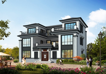 高端三層新中式農村別墅設計圖,仿合院布局,外觀霸氣