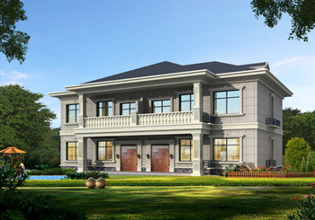 兩兄弟共墻二層別墅圖，農(nóng)村簡約雙拼兩層自建房設(shè)計(jì)方案