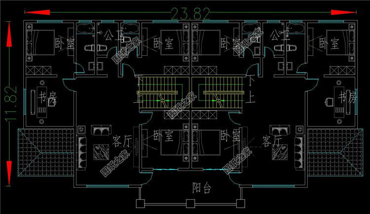 雙拼別墅自建房二層設計圖