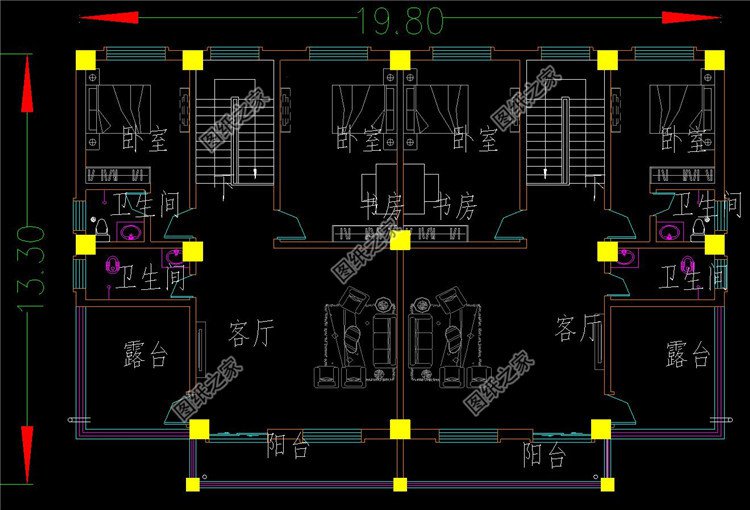 中式別墅雙拼農村二層設計圖