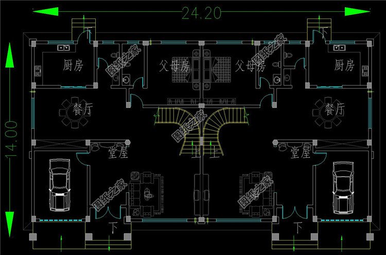 兄弟雙拼農(nóng)村別墅一層設(shè)計(jì)方案