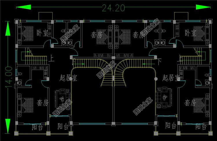 兄弟雙拼農(nóng)村別墅二層設(shè)計(jì)方案