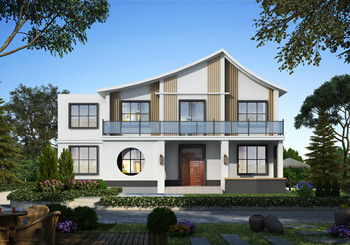 中式和現(xiàn)代結(jié)合的二層農(nóng)村別墅設(shè)計圖，尖屋頂設(shè)計