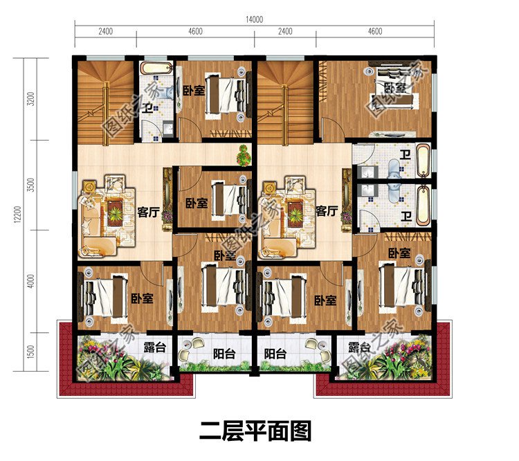 農村三層兄弟雙拼別墅設計圖