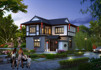 帶中式小院的二層仿古別墅設計圖，小戶型自建房設計，外觀美極了