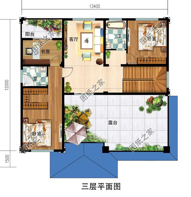 農(nóng)村帶陽臺三層樓房圖，采光就靠它，關鍵是溫馨