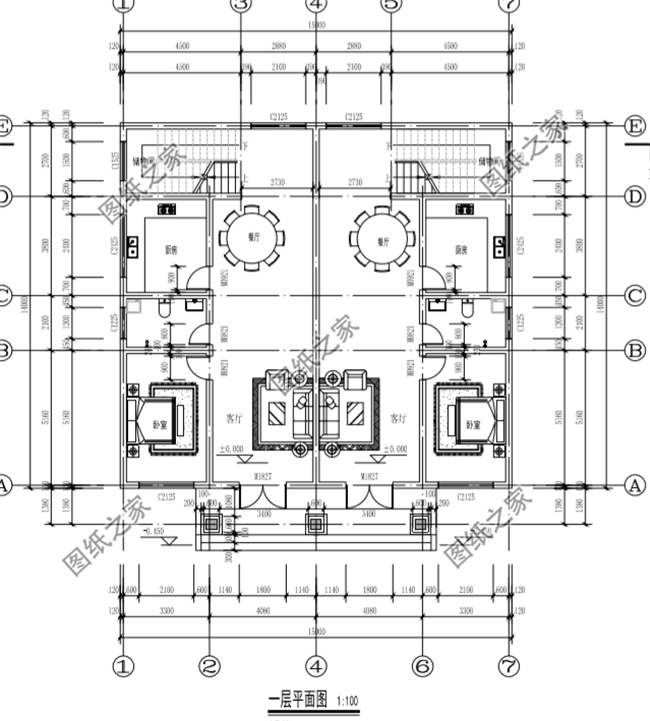 兄弟雙拼四間三層別墅設計圖，這樣建感情更親近，4套戶型外觀全都是精品