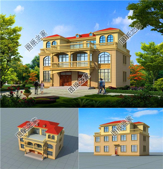 兄弟雙拼四間三層別墅設計圖，這樣建感情更親近，4套戶型外觀全都是精品