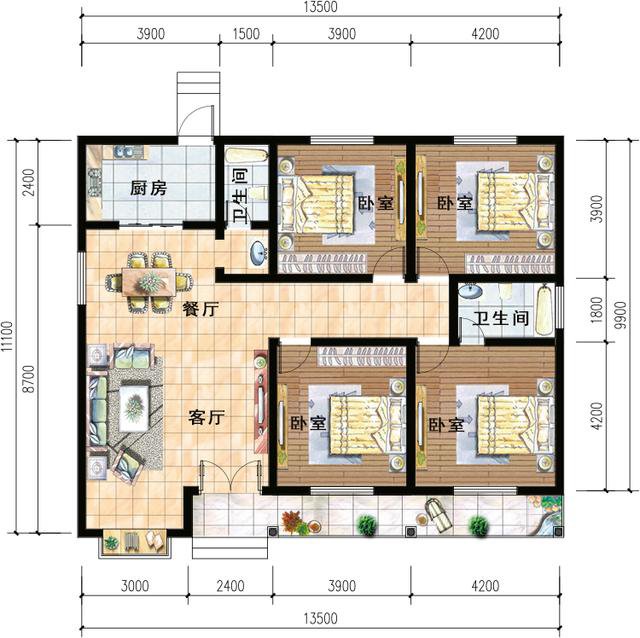 四室兩廳兩衛(wèi)自建房效果圖，家里人多也不怕，養(yǎng)老房首選建造